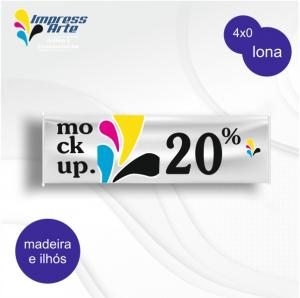 Faixa Lona 440g  4x0  Madeira e Ilhós 4 Pontas 