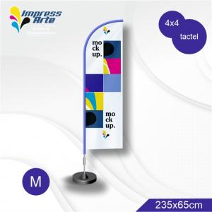 Wind Banner M Estrutura Alumínio Tecido Tactel  2.00m Com Base 2.35m x 0.65m 4x4 Frente e verso colorido   Kit completo (bandeira, base e haste)